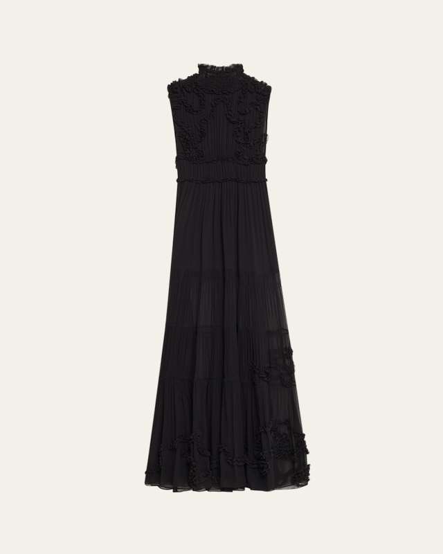 Verona Smocked Silk Turtleneck Gown